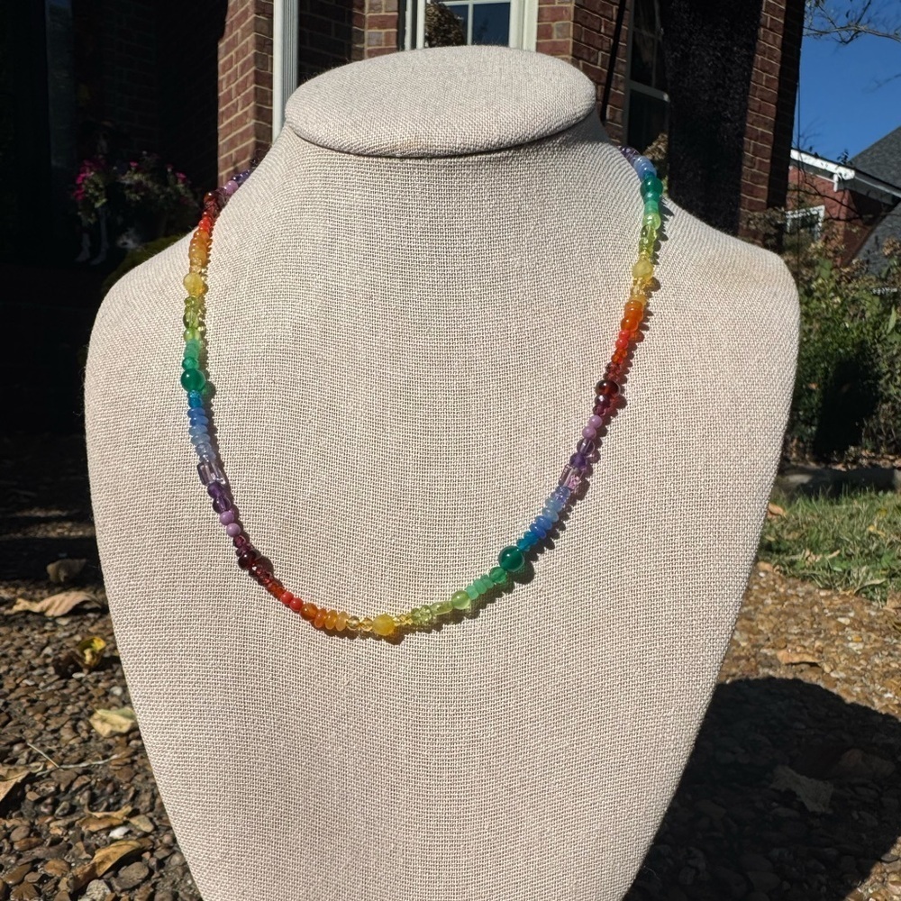 Natural Gemstone Beaded Necklace with 14kt solid gold clasp